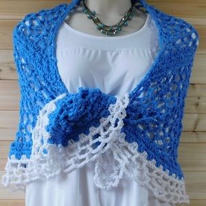 Handmade crochet vintage shawl shrug cape blue white shabby chic bohemia…